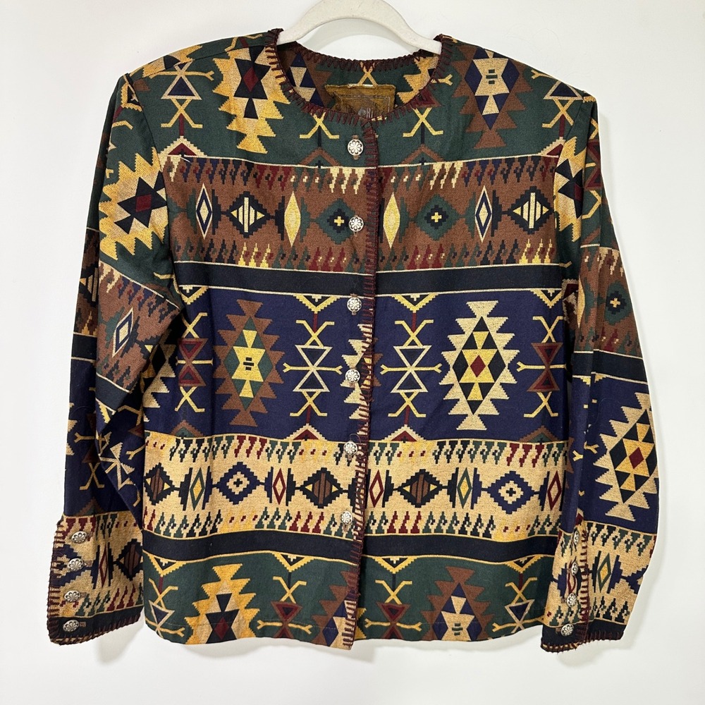 Saddle Ridge Vintage Southwestern Aztec Jacket Concho Button Womens L Cowgirl